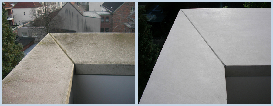 Bild: Kalkstein Fensterbank reinigen und impraegnieren durch Naturstein Biermann vorher und nachher